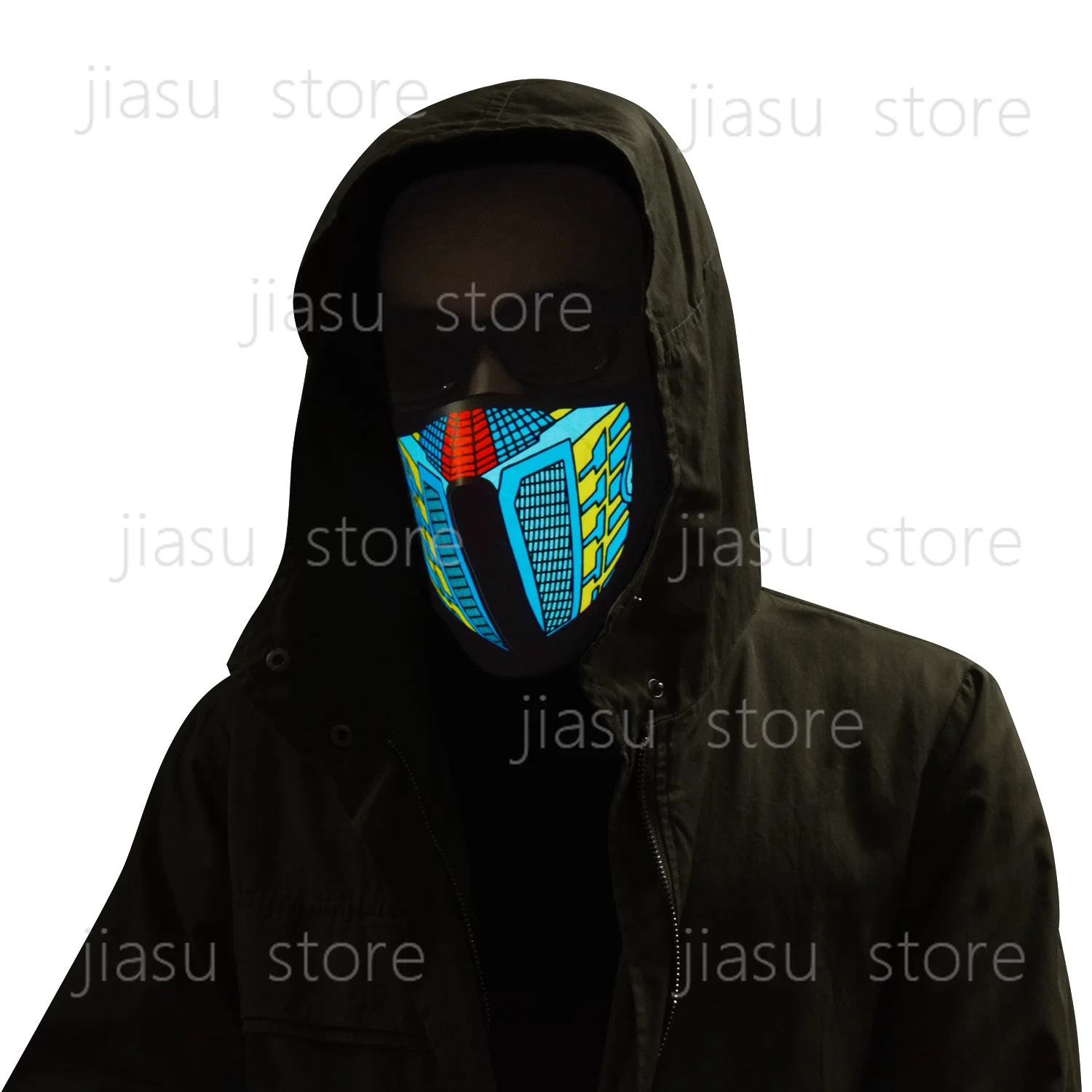 Sound Activated LED Halloween Mask, EL Panel Light Ghost Rave Cosplay Half Face Mask, Reusable Party Glow Mask