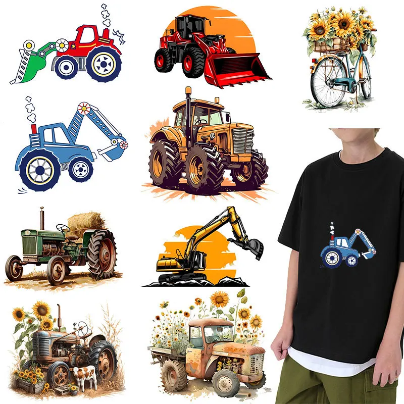 2PCS 15CM cartoon car children's T-shirt backpack DIY heat transfer Iron On sticker washable decorative print for children
