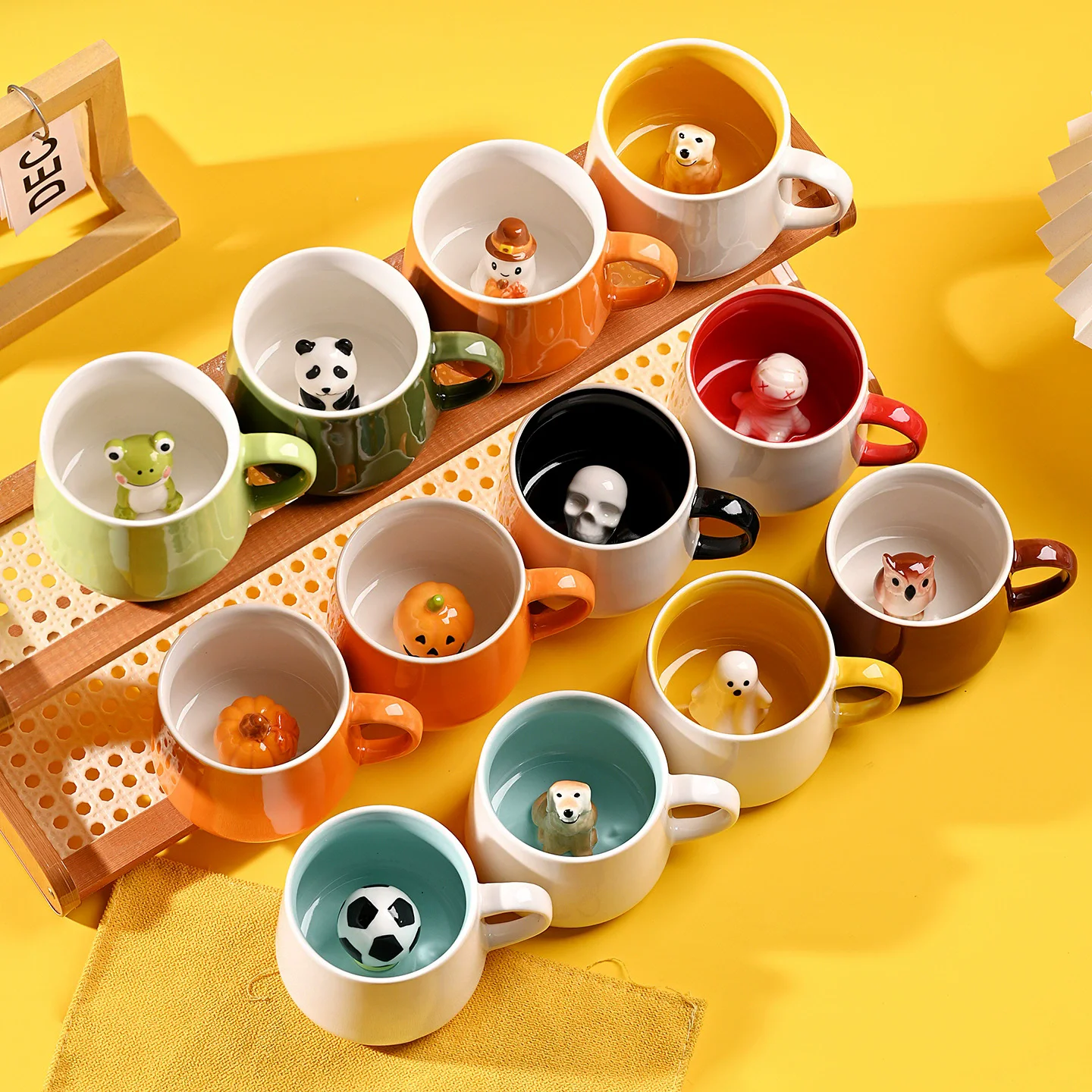 Pumpkin Mug Cute Panda  Mugs 3D Animal Ceramic Coffee Mug with Lid and Spoon Funny Mug Halloween Birthday Gifts