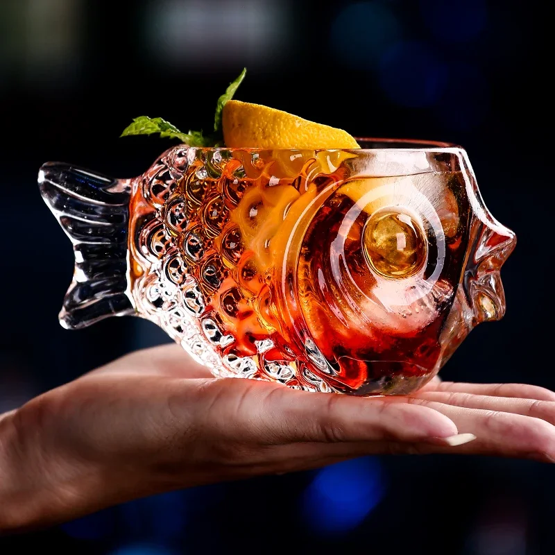 Creative 3D Transparent Fish Shape Bar Cocktail Glass Party Thick Heavy Lovely Smoothies Bowl Cup Cold Drink Tiki Glasses Mug
