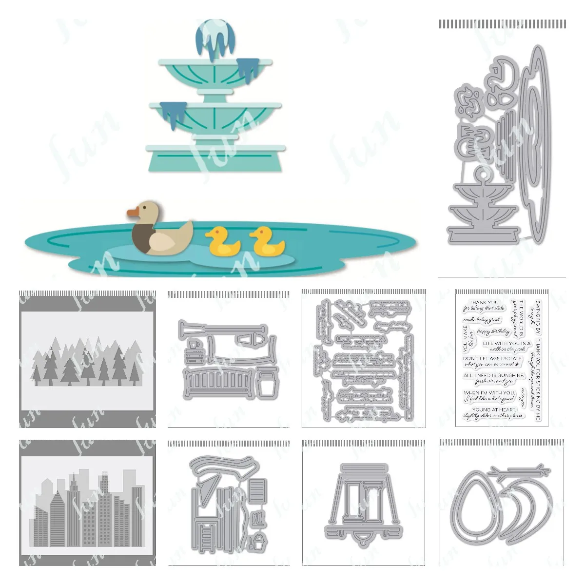 Walk in the Park Sentiment Word Cutting Dies Clear Stamps Playground Die Layered City Skyline Stencil Set DIY Scrapbooking Decor