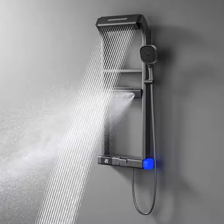 Copper Rainfall Shower Head Set Digital Display Light Emitting Diode Faucet Household Bath Faucets Constant Temperature Ceramic