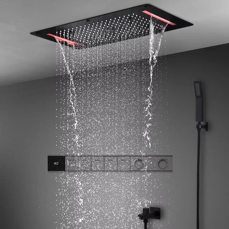 2026 New Design LED Shower Head Rain Waterfall Mist Spray Bath Set Smart Digital Screen Shower Mixer Faucet