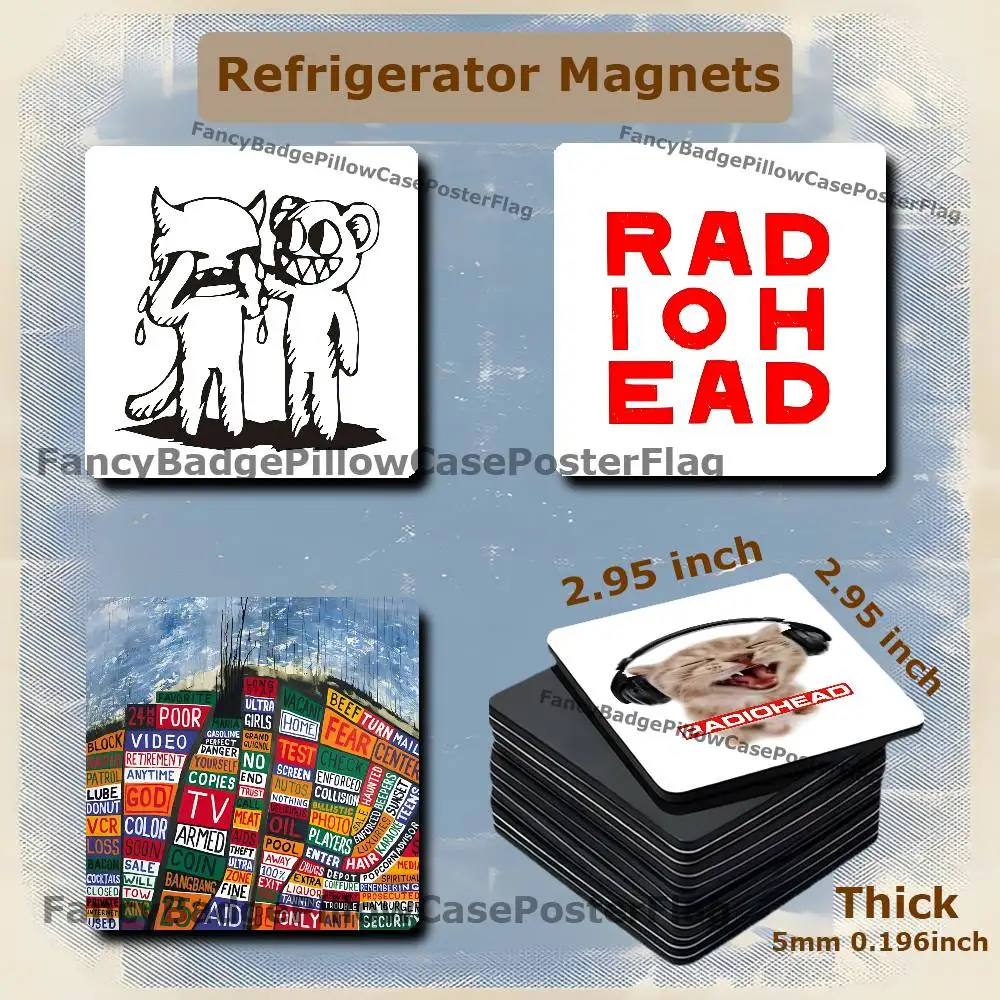 R-Radiohead In Rainbows 75mm Frigerator Magnet Square Stickers Personalize Fridge Refrigerator Wall Door Decoration