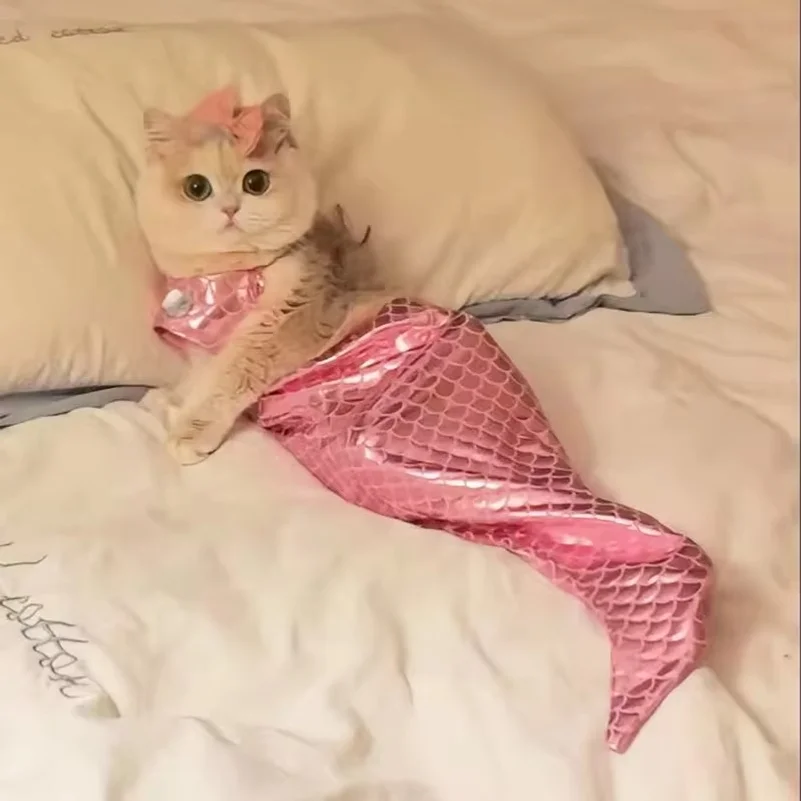 Cat Mermaid Costume Soft Comfortable Pet Cosplay Cute Dress Up Clothes Halloween Party Puppy Cat Supplies Accessories
