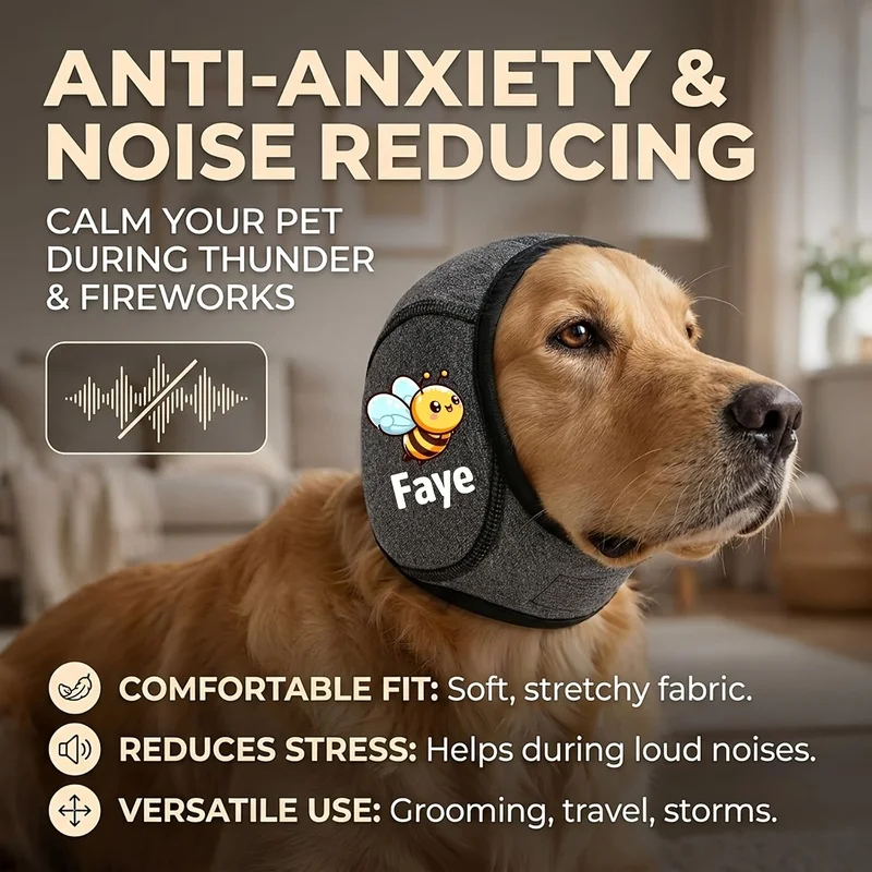 Personalized Pet Ear Muffs Custom Name Dog Ear Cover Adjustable Noise Reduction Anxiety Relief Earmuffs for Dogs Cats