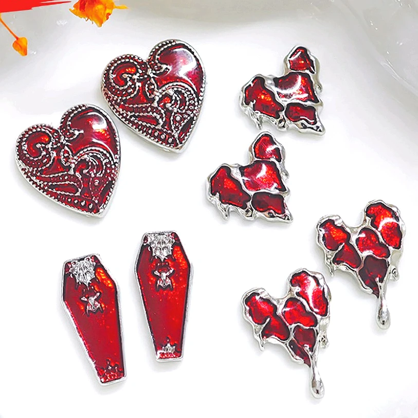 10PCS 3D Red Lava Magma Love Heart Nail Art Charms Parts For Manicure Decor Halloween Nails Decoration Design Supplies Material