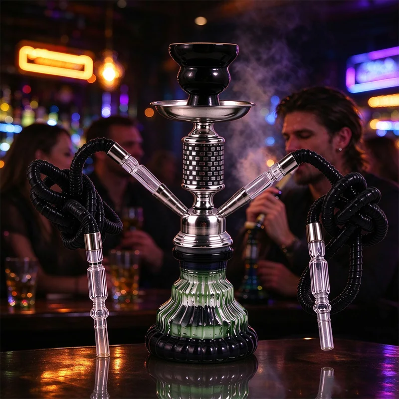 Glass Hookah Single & Double Hose Complete Shisha Kit Portable Water Pipe For Outdoor Camping Bar Home Party Multiple Colors