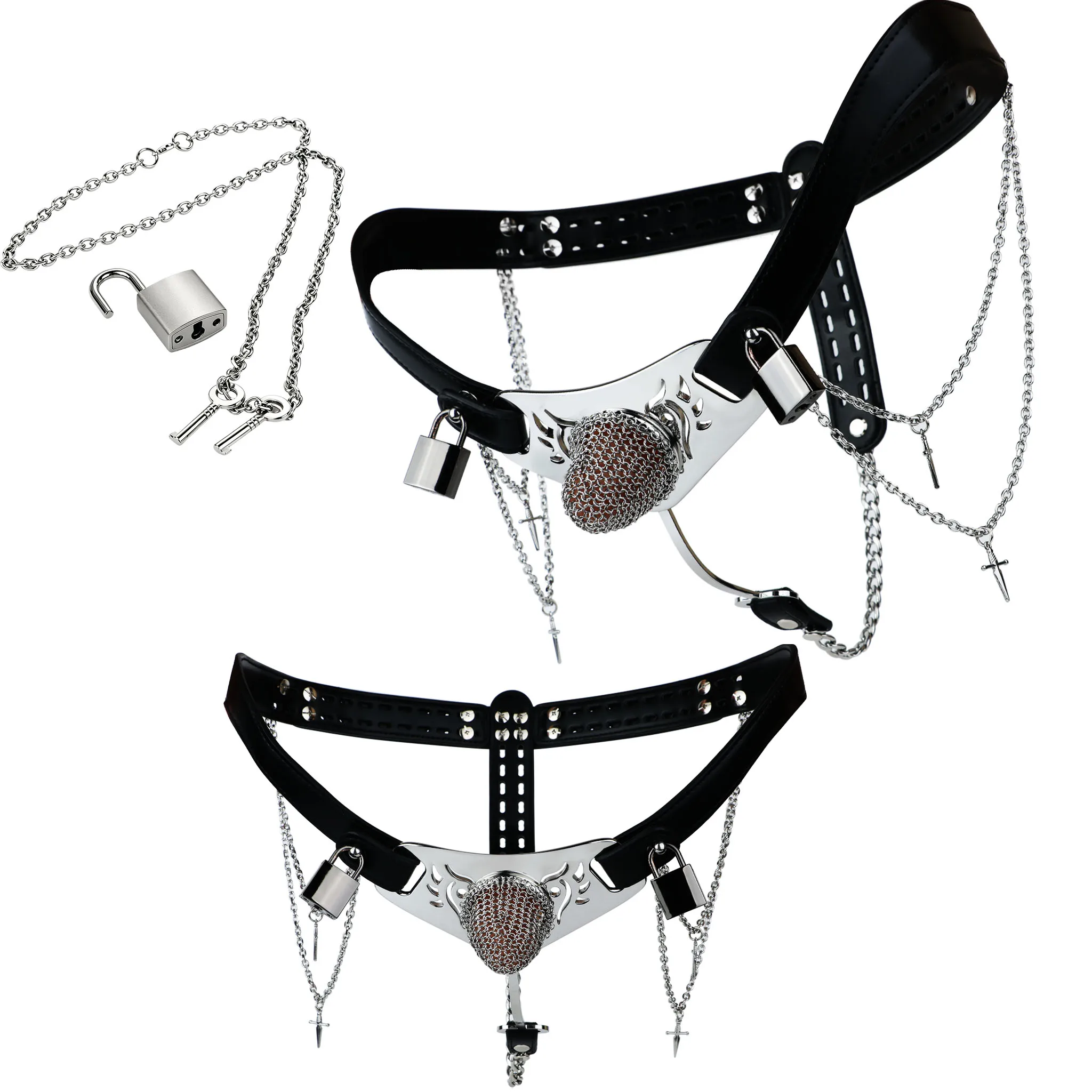 LICKER Chastity Pants Cock Cage Device With PU Leather Belt Penis Bondage Cages With Lock Dick Restriction For Men Asceticism
