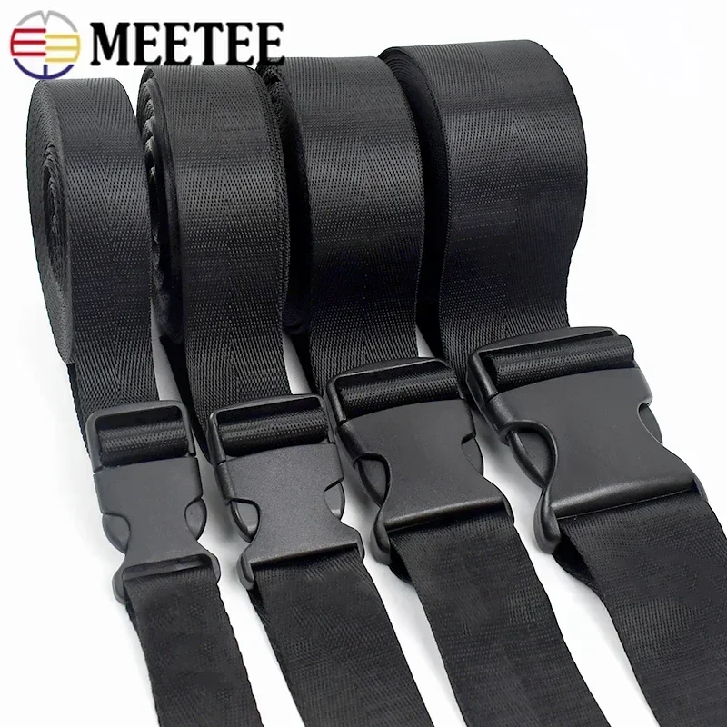 2-20Sets Ribbon Strap Fastener Buckle 20-50mm Release Plastic Buckle+Black Nylon Webbing Backpack Tape Adjust Clip Closure Clasp
