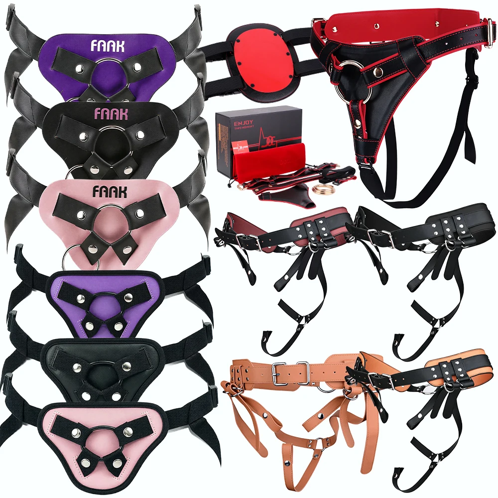 SHAZ Colorful Leather Harness Briefs Wearable Dildo Belt Adjustable Strap On Pants with O-ring Sex Toys for Women Men Couples