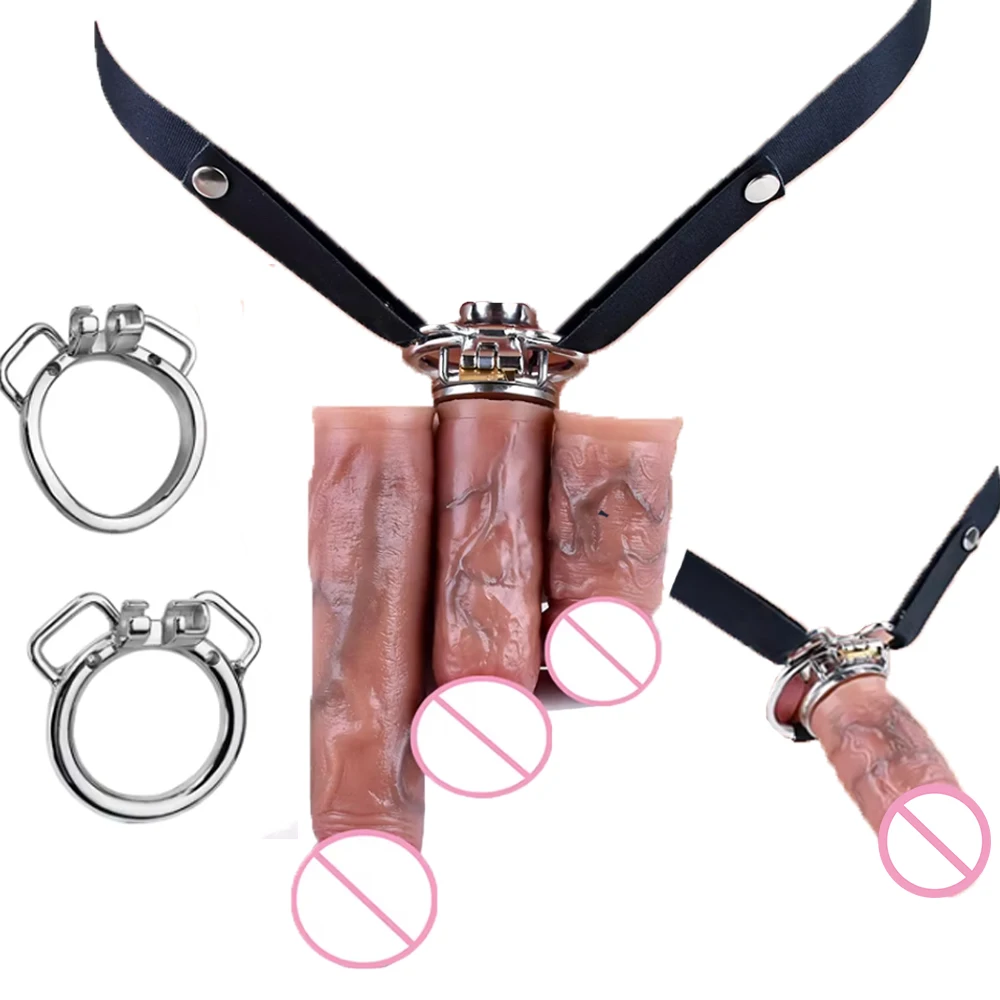 FRKO Realistic Silicone Dildo Black Chastity Belt Cage Device Metal Penis Ring Cock Lock BDSM Sex Toys For Men Lesbian Pleasure
