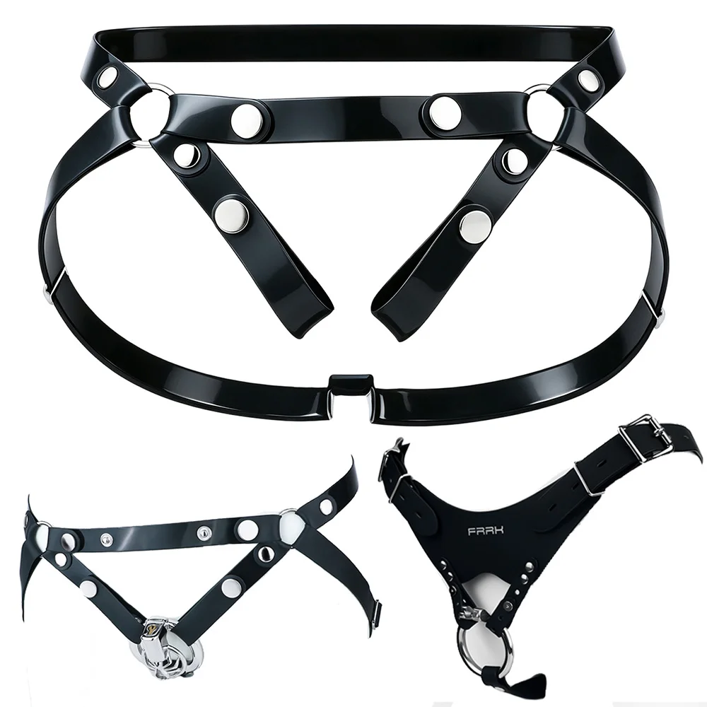 NSFU Black/Pink/Red Chastity Belt PU Leather Cock Lock Assisted Restraint T-Pants Harness 18+ Sexy Accessories Sex Toy For Men