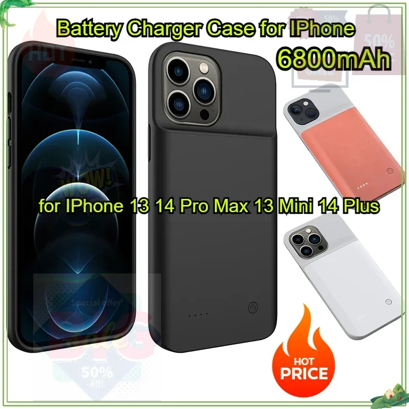 Battery Charger Case for IPhone 13 14 Pro Max 13 Mini 14 Plus Slim Silicone Shockproof Charging Power Bank Case with Battery