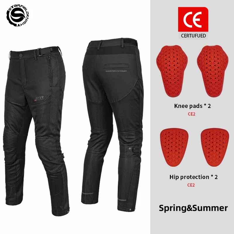 Star Field Knight New Motorcycle Riding Men's Pants Summer Mesh Breathable Black Motorbike Cycling Trousers With Protective Gear