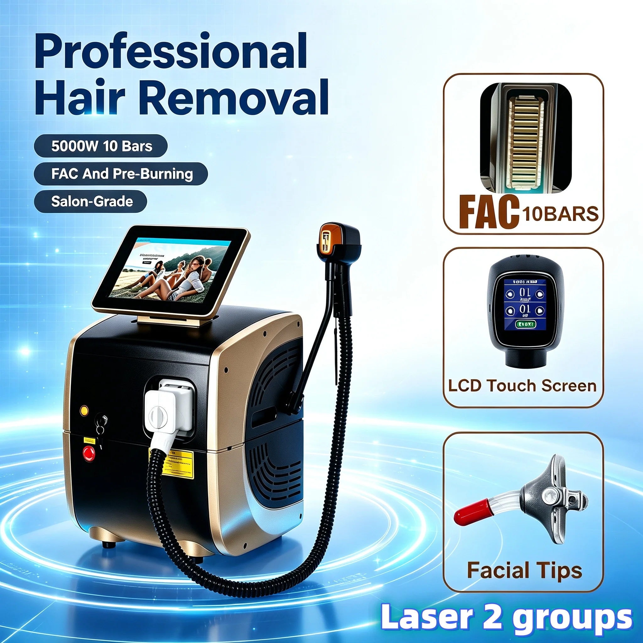 16 Bars Fac Diode Laser Hair Removal Machine Ice Platinum Cooling System Skin Care Depilator 5000W 4 Wave 755 808 940 1064nm