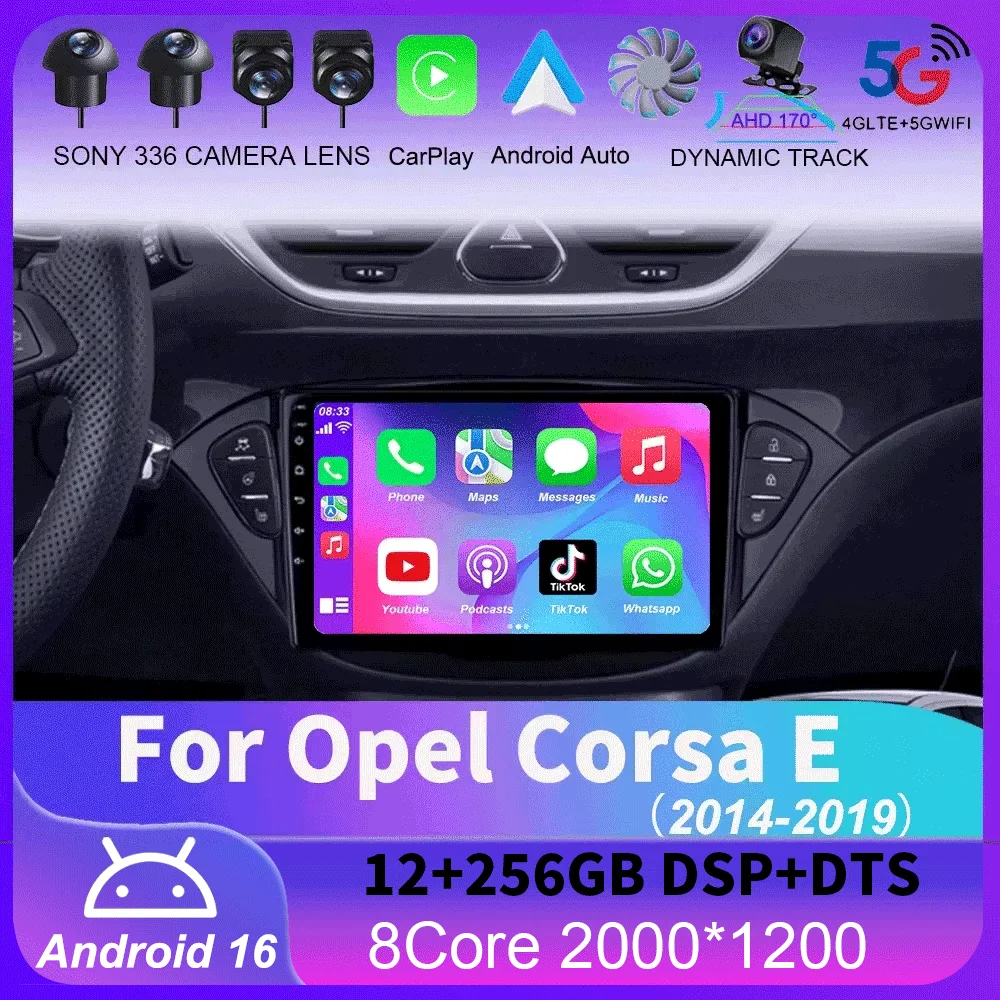 Carplay 2 Din Android 16 Car Radio Audio Multimedia For Opel Corsa E 2014 2015 - 2019 GPS Navigation Auto Stereo Monitor BT WIFI