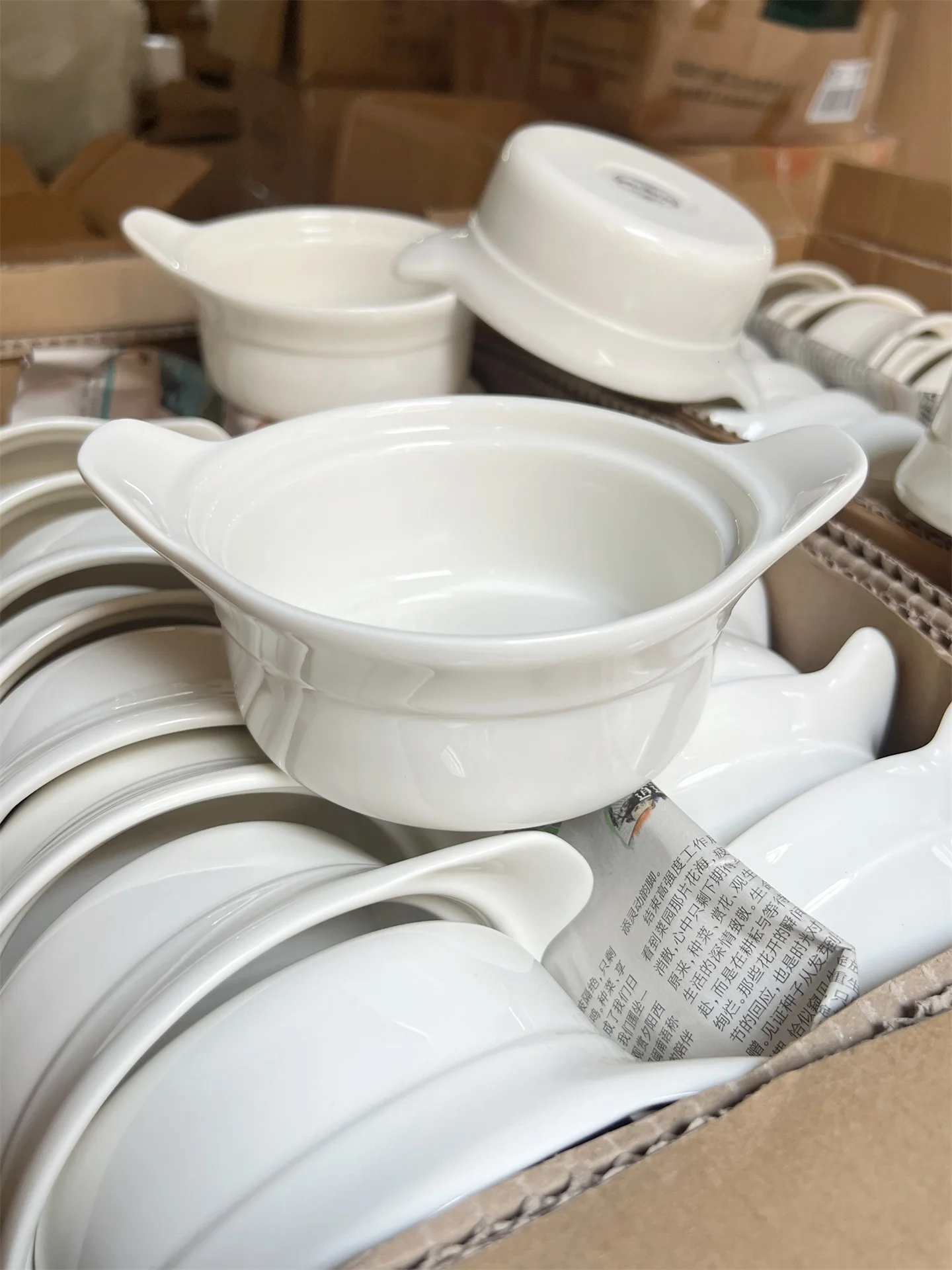 Dehua Rice White Double Ear Steamed Egg Bowl Ceramic Children's Supplementary Food  Small Soup Rice Mixing