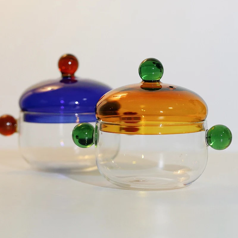 High Borosilicate Glass Steamed Kitchen Egg Stew Pot Double Ear with Lid Steamed Dessert Bowl for Baby Food & Mini Meals
