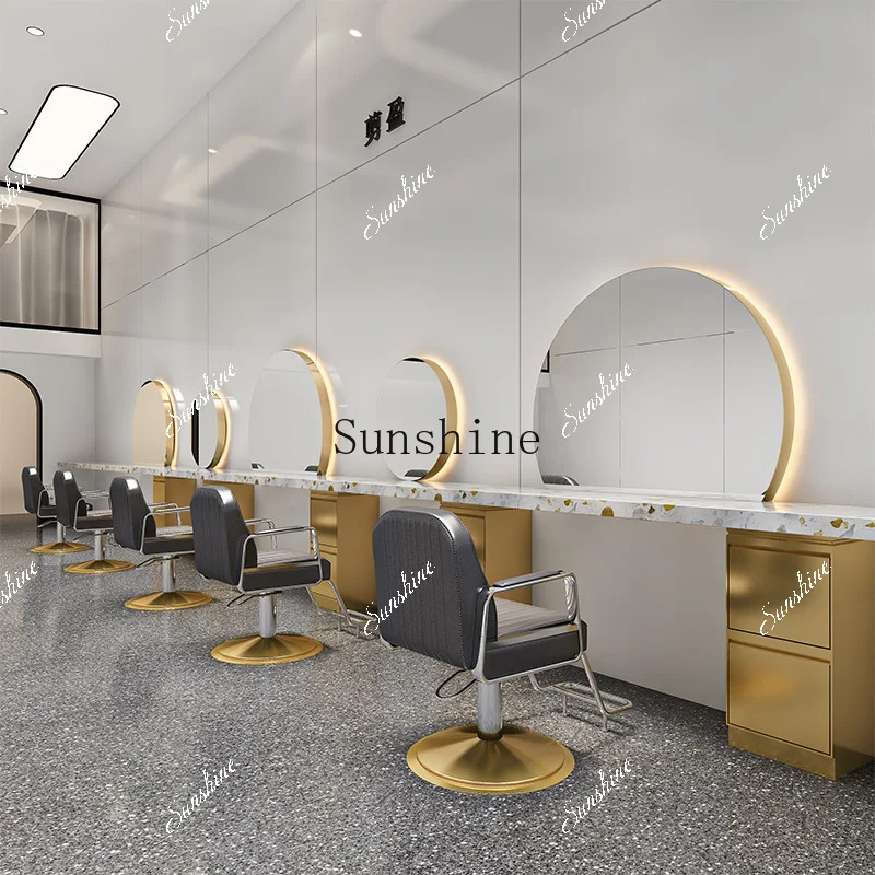 Hair salon hair mirror with light simple water drop wall hanging LED touch makeup mirror   TF