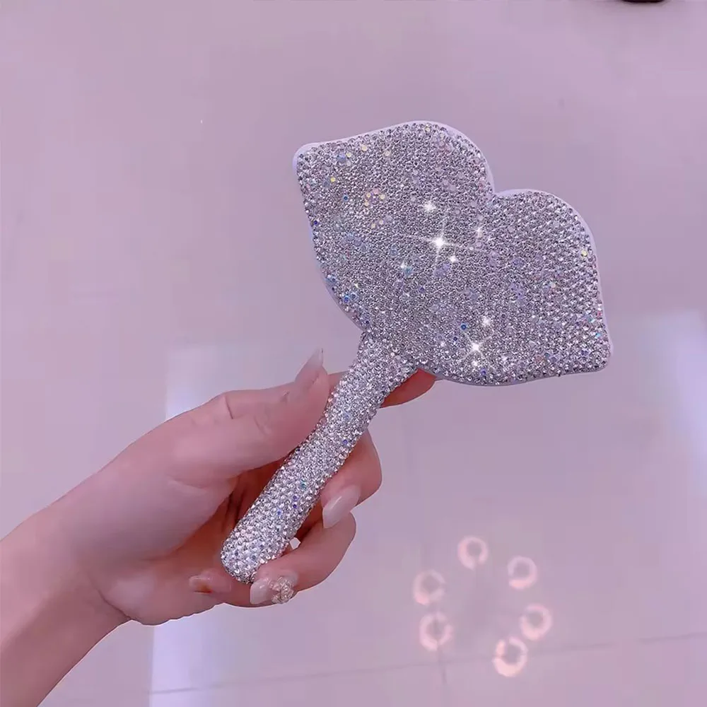 Diamond Eyelash Extension Handheld Makeup Mirror Heart Shape Makeup Vanity Mirror with Handle Hand Mirror Makeup Mirrors