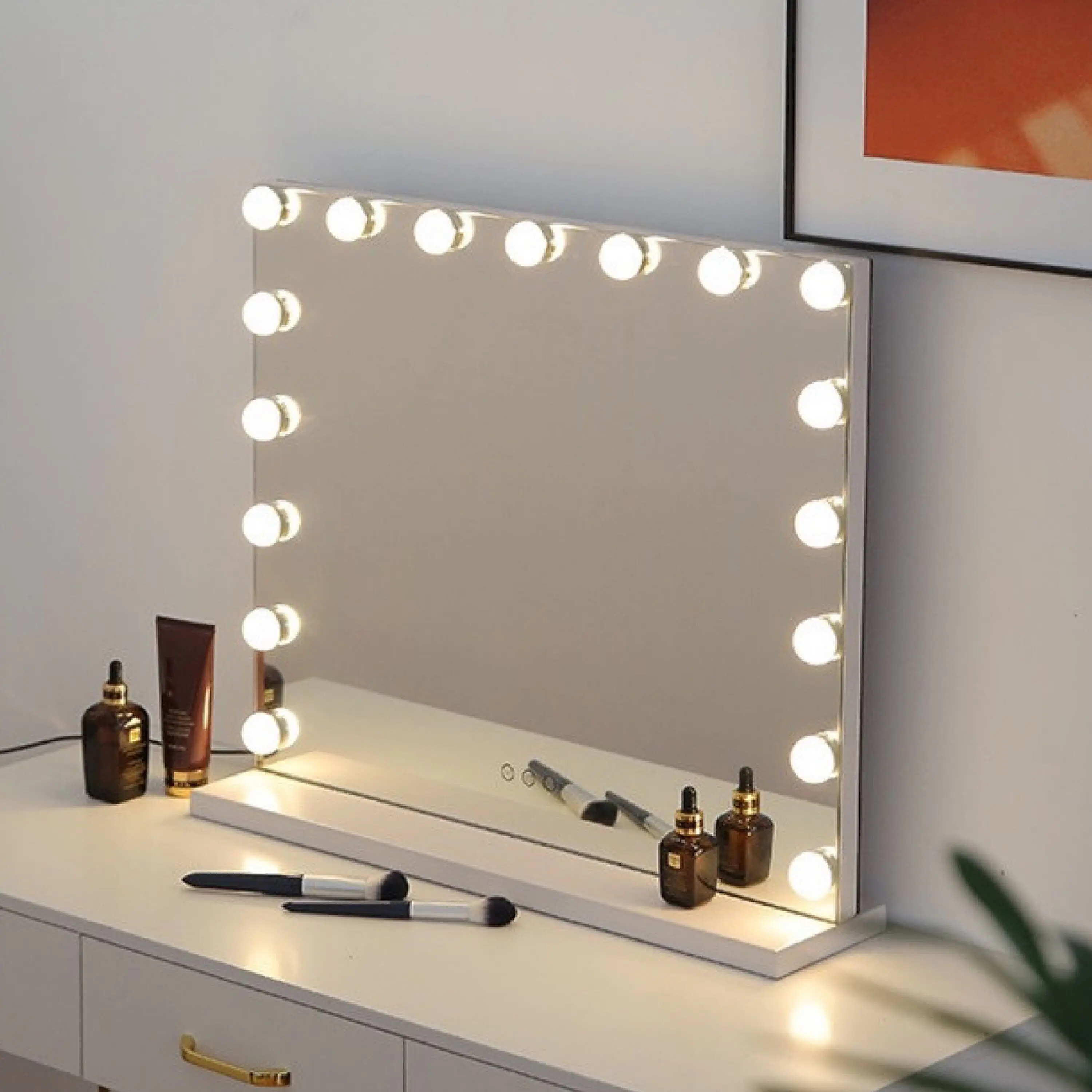 White Makeup Vanity Mirror with Lights - 15X Magnification Detachable 360° Rotating Touch Control 3 Color Lighting Modes