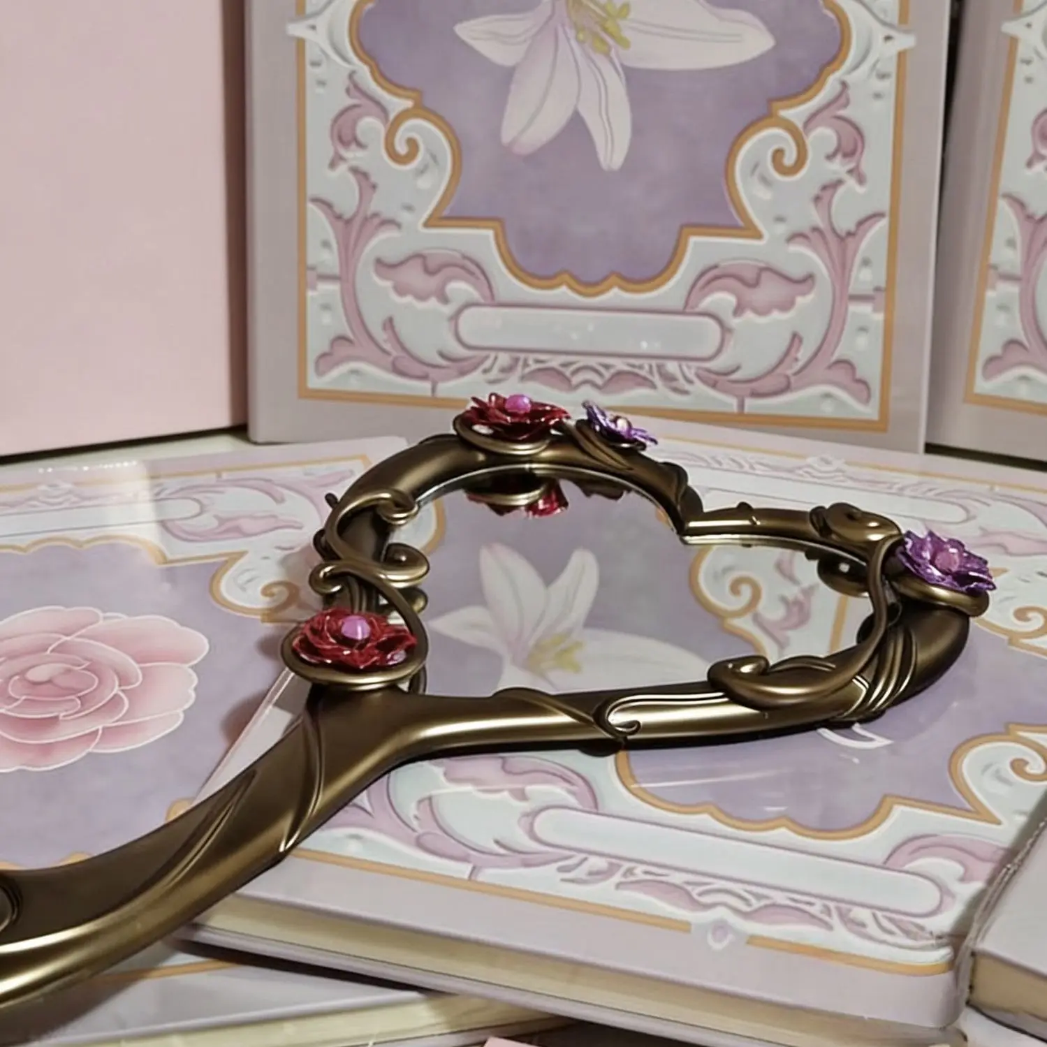 2026 Beautiful Diamond Girls Mirror Princess Handheld Fashionable New Style Retro Portable Handle Makeup Mirror