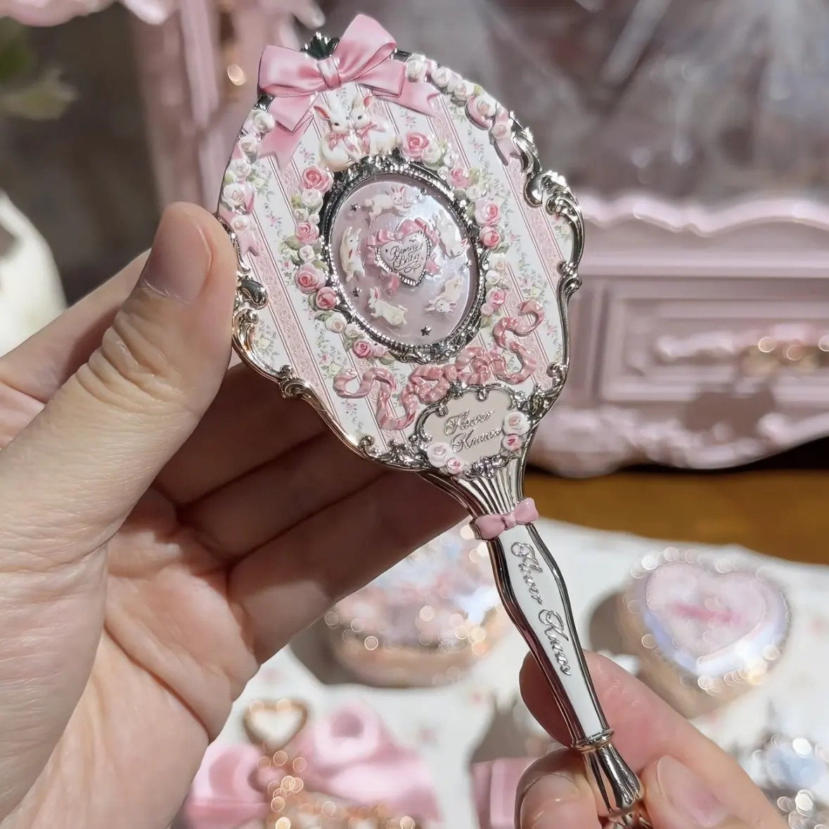 Flower Know Bunny Garde Series Handheld Mirror Limited White Blue Pink Fairy Mirrors