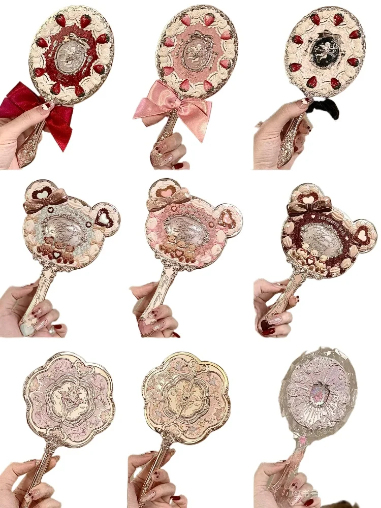 Flower Knows Handheld Makeup Mirror Midsummer Night Strawberry Cupid Bunny Garden Relief Pattern Limited Color Makeup Tool Kit
