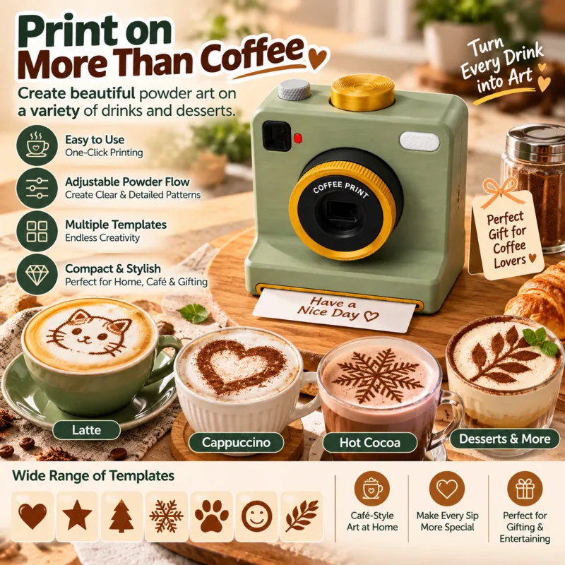3D Portable Camera Shape Latte Art Coffee Printer, One-Click Milk Foam Printing Machine Coffee Creative Kitchen Gadget Gift New