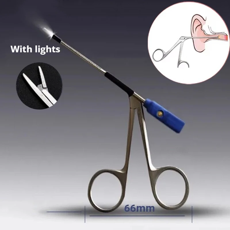 Medical Ear Wax Pick Tongs With lights Earwax Remover Micro Alligator Crocodile Forceps Earpick Ear Nose Cleaning