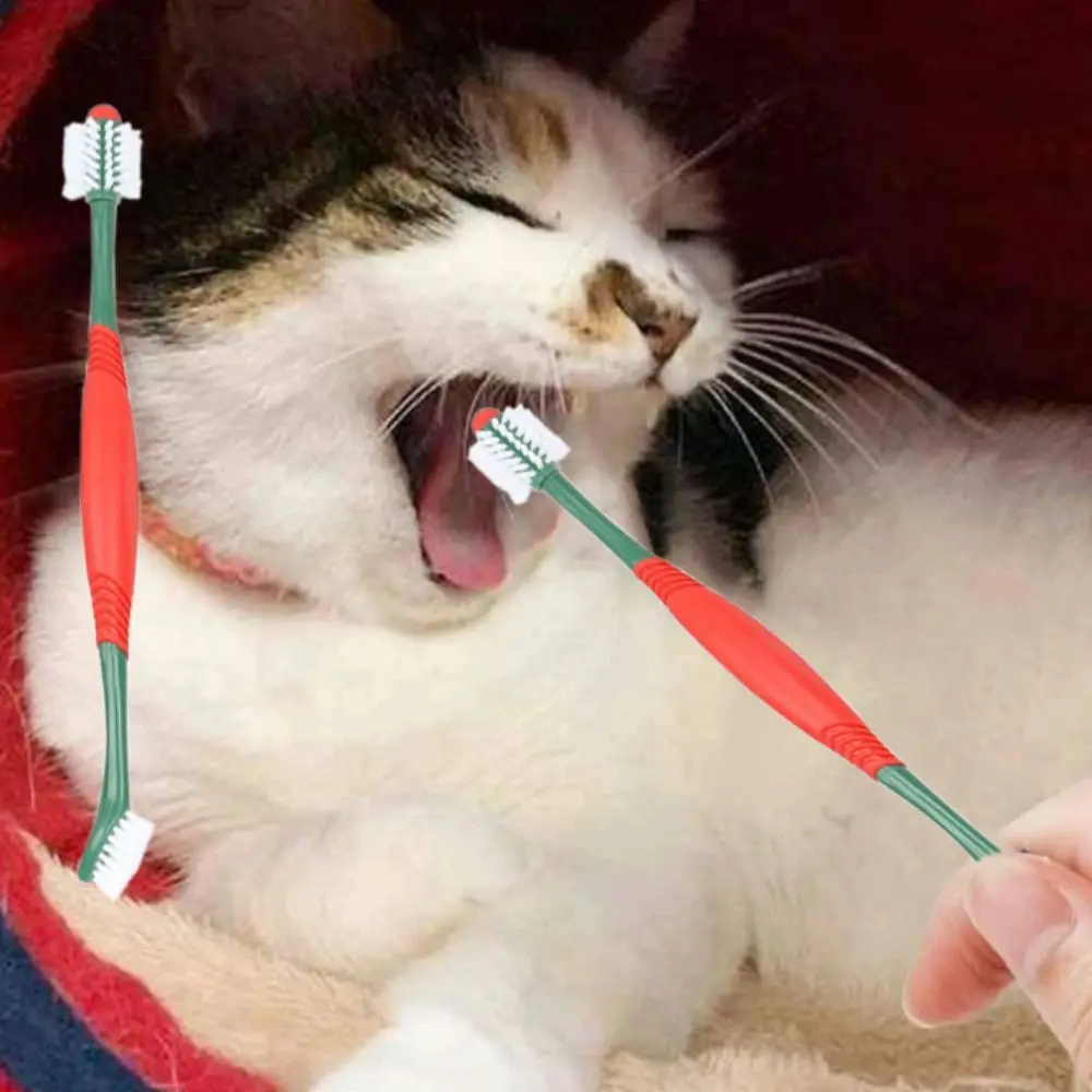 Pet Toothbrush 360° Double Head Wear Resistant Soft Bristle Dogs Cat Grooming Toothbrush Plastic Pet Tooth Care Cleaning Tools