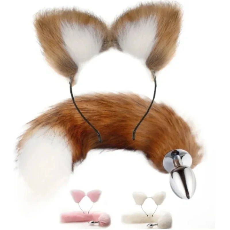 Anal Butt Tail Buttplug Sex Toys Fox Pigtail with Ears Sexy Products BDSM Cat Ears Ass Plug Adult For Couple Sexual Game