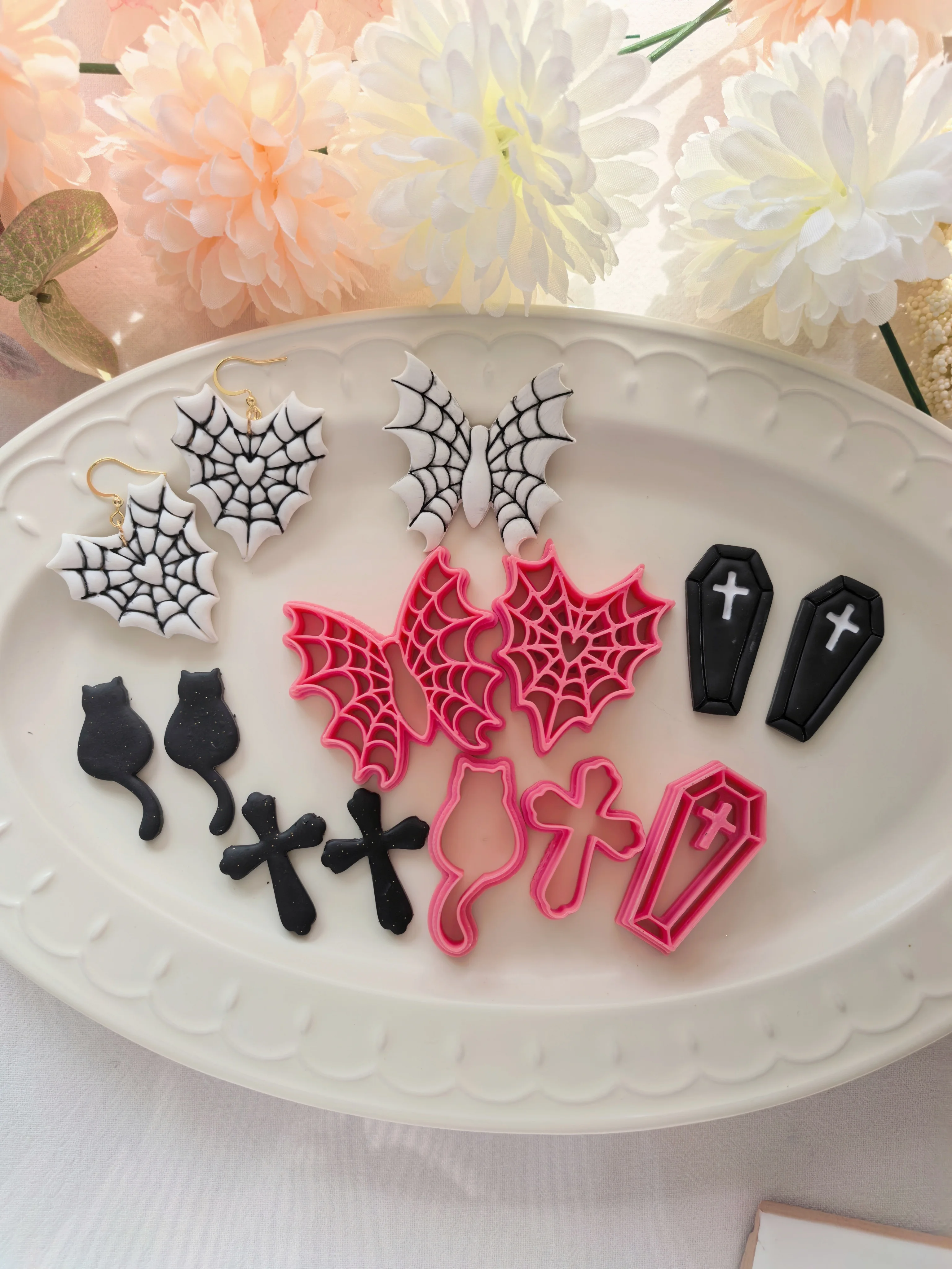 Halloween Serie Polymer Clay Cutter Bat Spider Web Cat Cross Coffin Shape Clay Cutting Dies, DIY Jewelry Making Tool For Earring