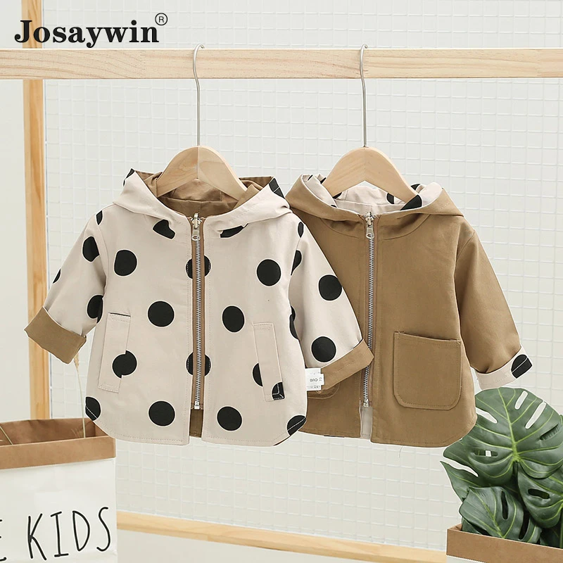 Reversible  Jacket Coats Baby Boys Girl Polka Dot  Spring Autumn Parkas Jacket Coat for Girl Hooded Outerwear Children Clothes