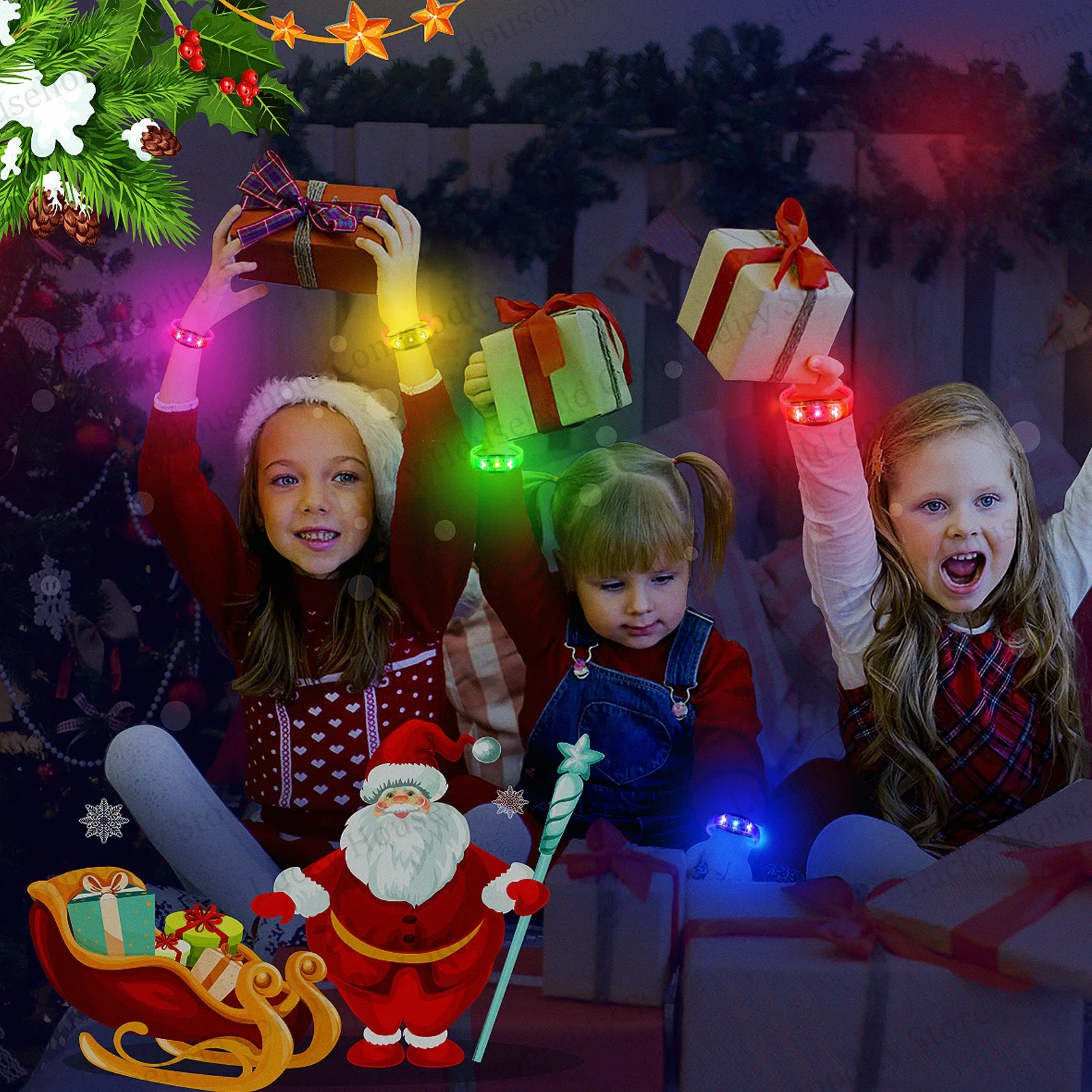 Music & Sound Activated Adjustable LED Light up Bracelet Glow Wristbands Flashing Party Favors for Concerts Birthdays