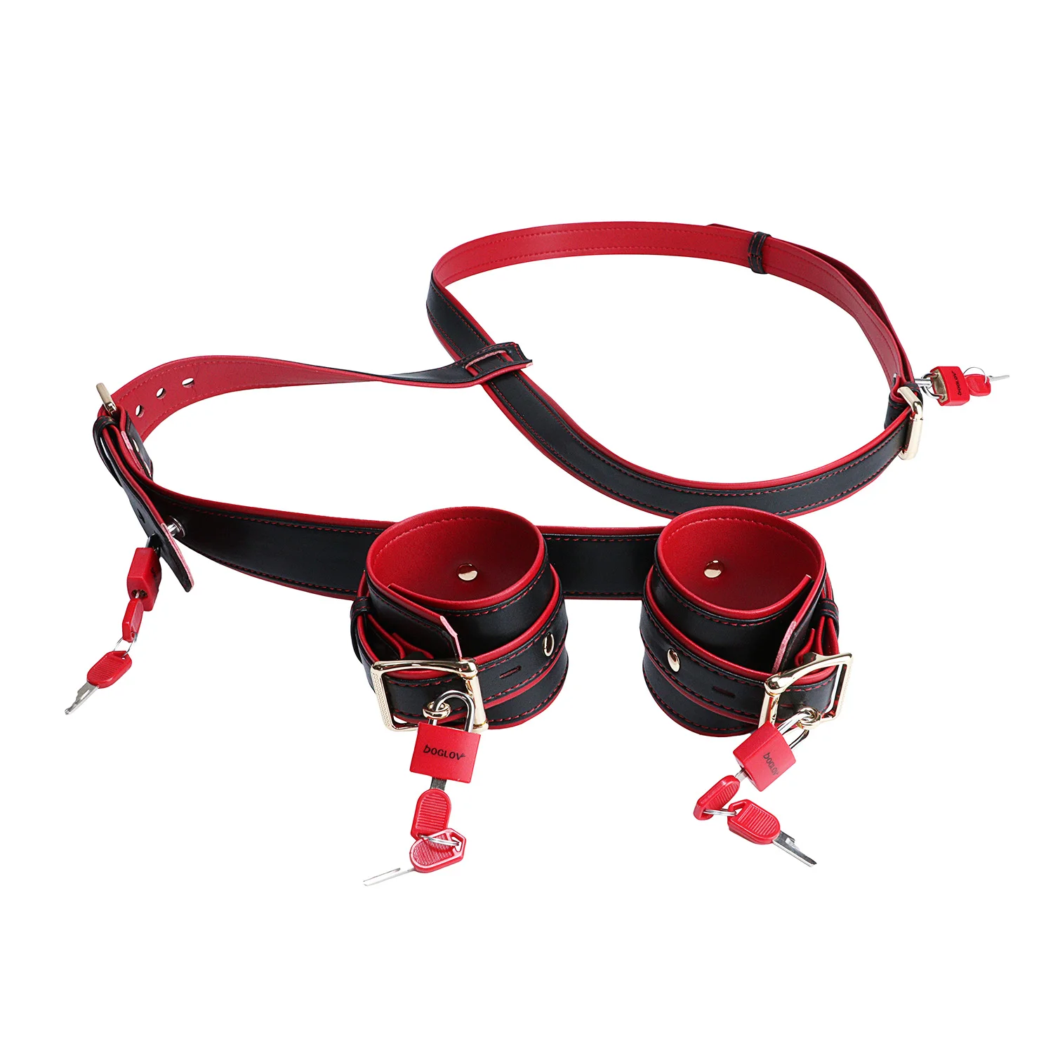 DOGLOV PU Leather Wrist Restraint Band Wearable Chest Bondage BDSM Toy For Male Couple Flirting Body Binding, with 4 Locks