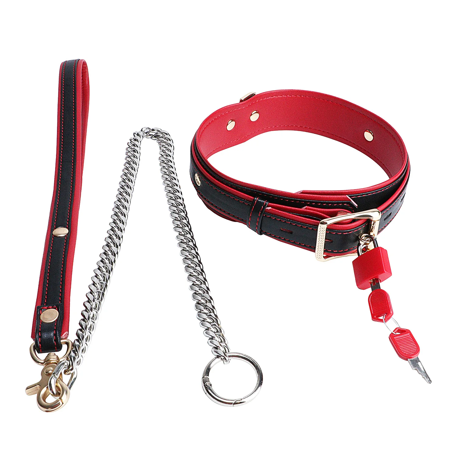 DOGLOV Adjustable PU Leather Restraint Collar Band Bondage  Leather Stainless Chain BDSM Toy Male / Couple Flirting Binder Set