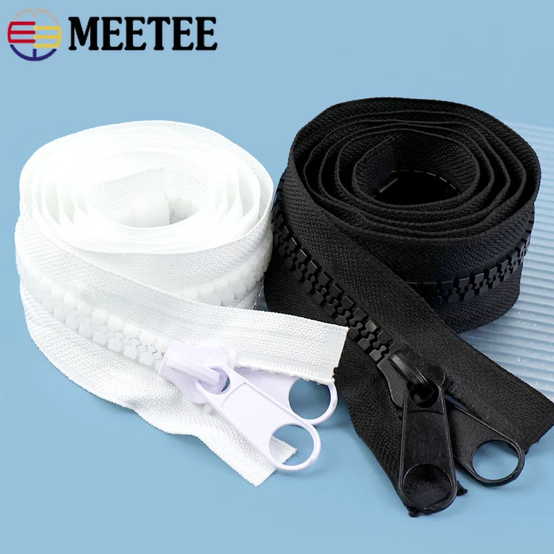 60-500cm Meetee 10# Resin Zipper with Single/Double Side Slider for Jacket Tent Long Zippers Repair Kit DIY Sewing Accessories