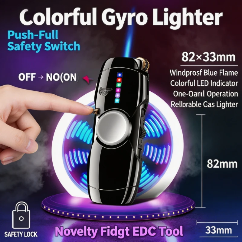 Windproof Portable Rotating Fingertip Lighter - LED Color Light Design, Durable Smoking Gadget for Outdoor & Daily Use