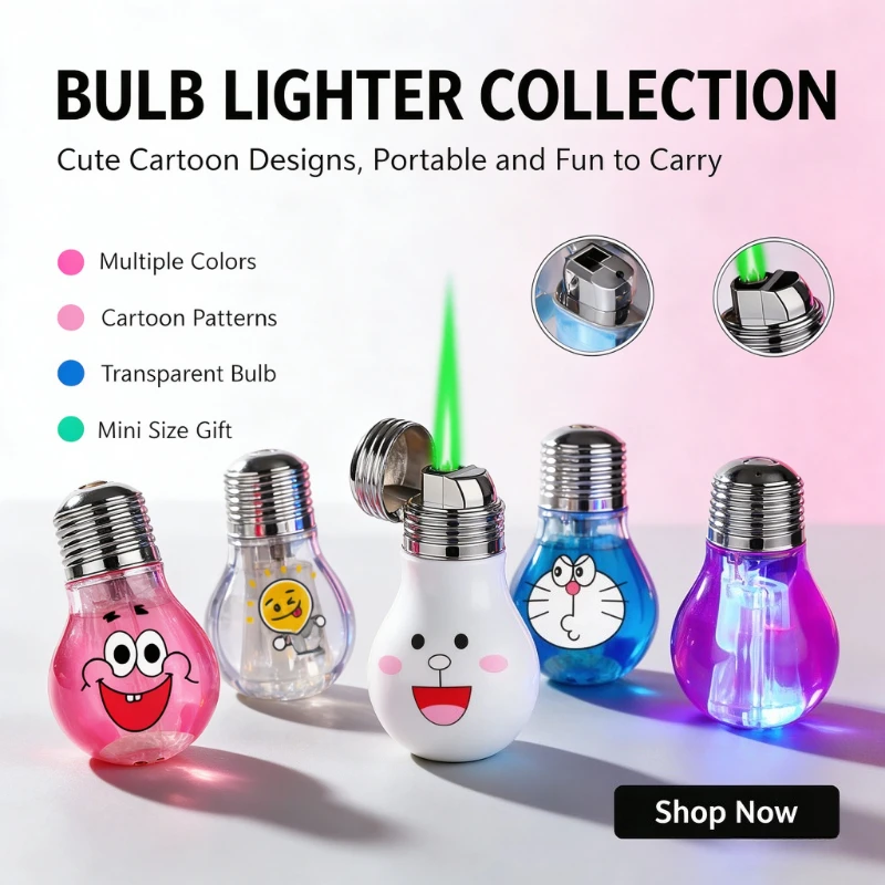 New Men Flameless Electric Lighter, Windproof Green Flame Jet Design with Flashlight & Colorful Lights, Portable Cigarette