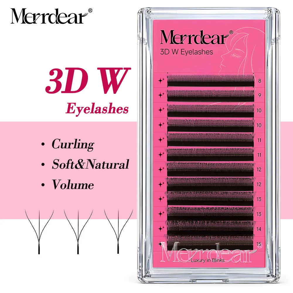 Merrdear W-Shape Eyelash Extension 3D W Premade Volume Lashes Fan Speed Eyelash Natural Soft Light Dense for Beauty Makeup
