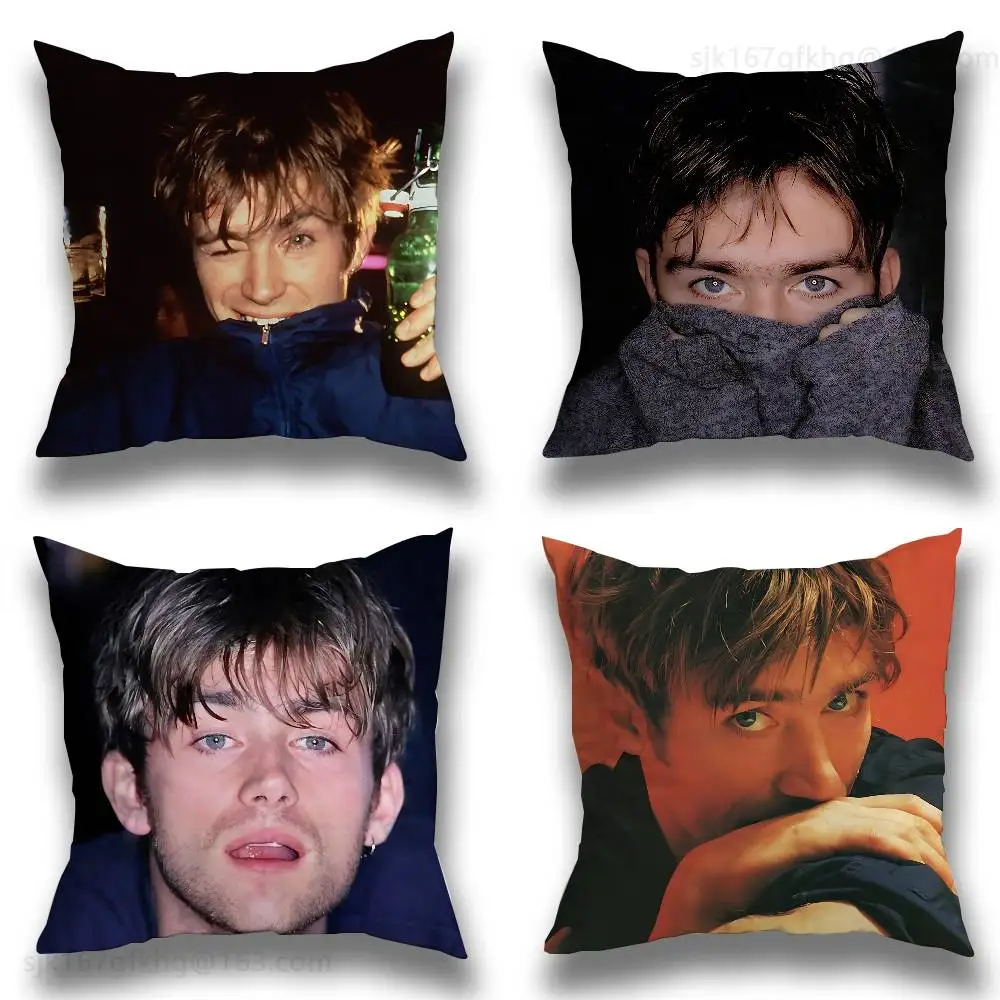 I Love D-Damon Albarn Pillow Case Square Double-Sided Printing Short Plush Sofa Cushion Cover Bedroom Bedside Pillow