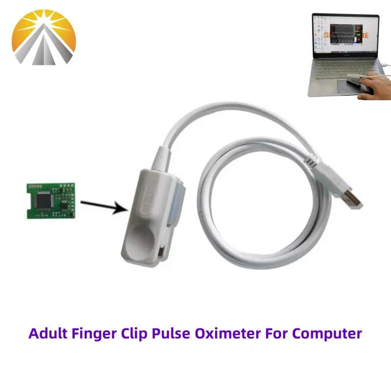 Portable USB to PC Based Reusable Pulse Oximeter Oximetry Adult Finger Clip SpO2 Sensor with PR PI Waveform Display Software