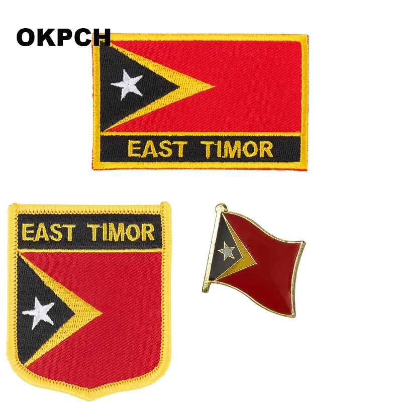 East Timor National Flag Embroidered Iron on Patches for Clothing Metal badges PT0130-3