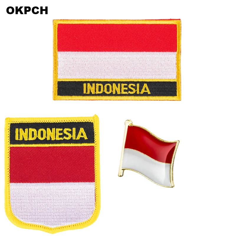 Indonesia National Flag Embroidered Iron on Patches for Clothing Metal badges PT0130-3