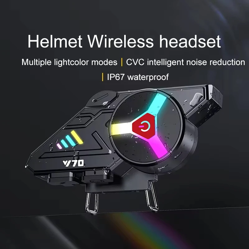 Y70 Motorcycle Bluetooth Helmet Headset V5.3 RGB Colorful Lights Earphone IPX6 Waterproof Support Connecting 2 Phones Same Time