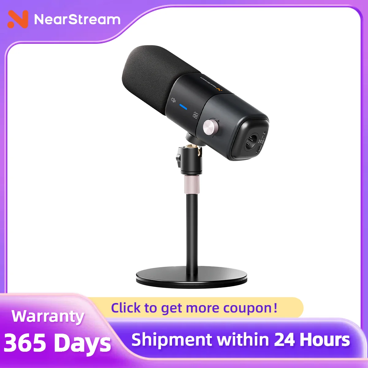 NearStream Dynamic XLR USB Mic Desktop Professional Microphone Plug-and-Play for Gaming Studio Streaming Podcast Recording PC