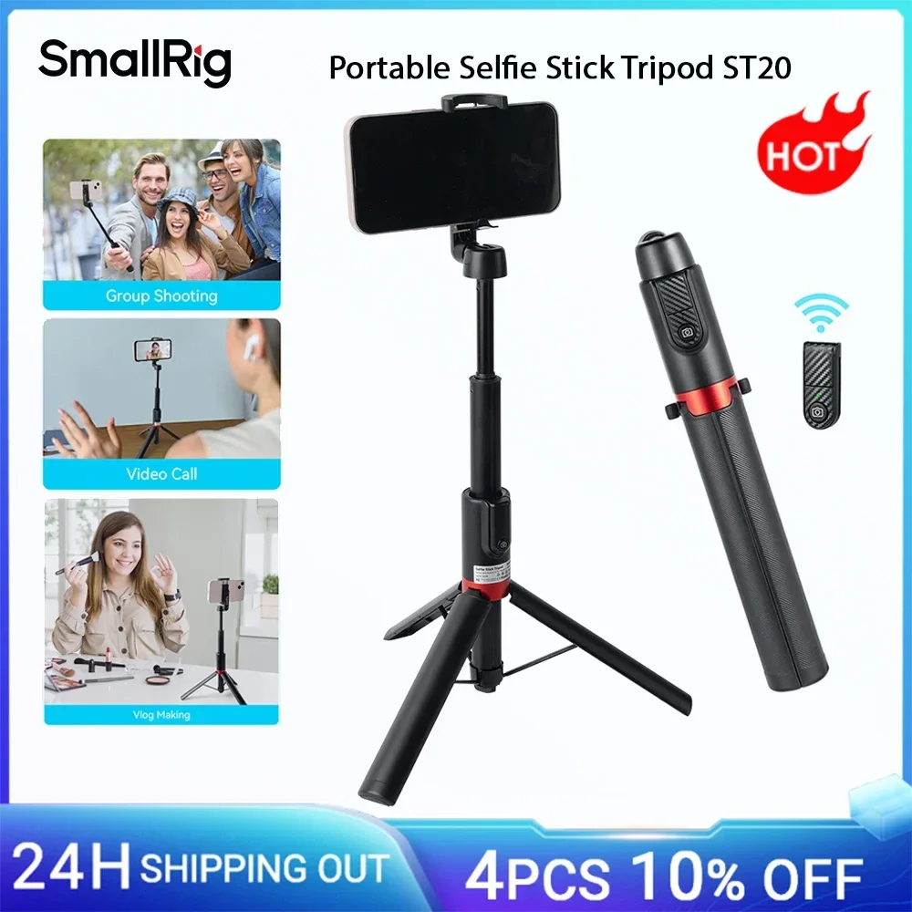 SmallRig ST20 Portable Selfie Stick Tripod ST20 with Wireless Remote for iPhone for Android Video Recording -3375B