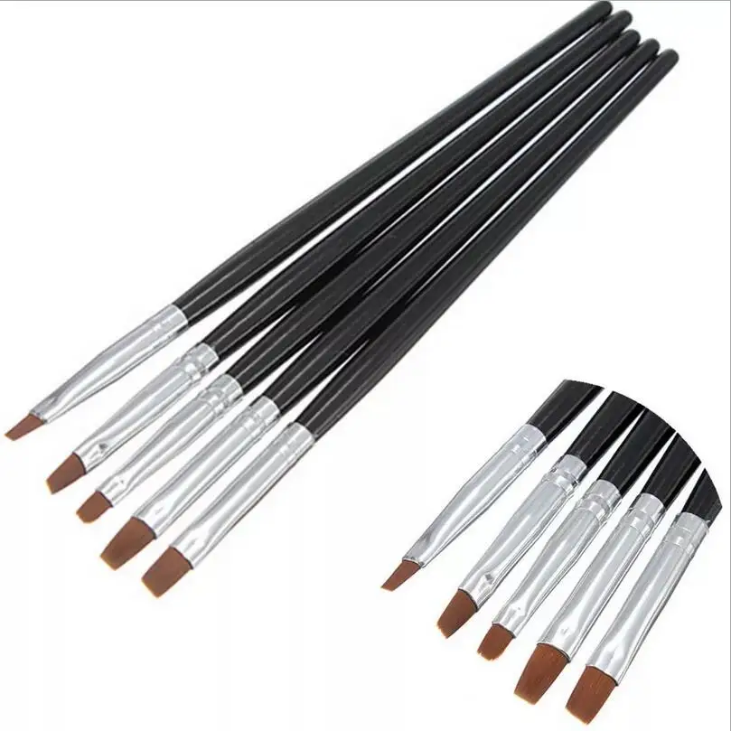 5PCS Nail Art Brush Flat Pen Drawing Painting Tips Dust Clean Builder Acrylic UV Gel Polish Extension Design Tools Manicure T034
